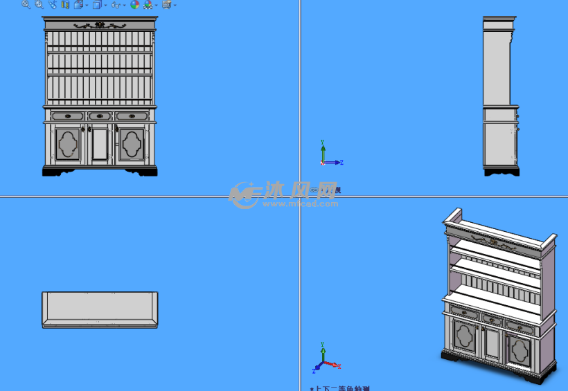 欧式风格书柜模型三视图