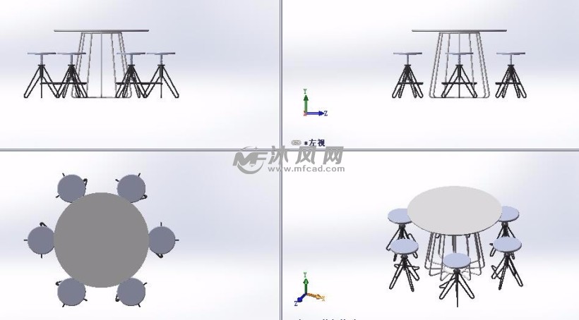 六人餐桌设计模型三视图
