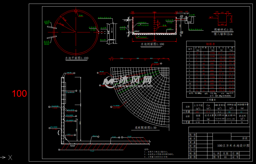 100至500立方9个尺寸的钢砼圆形蓄水池设计图纸