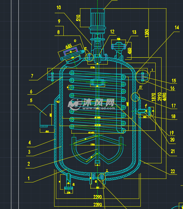 夹套反应釜cad图纸 - 反应压力容器图纸 - 沐风网