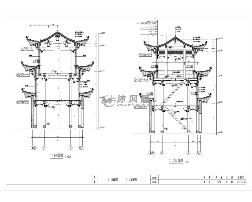 古建筑木结构四峰亭