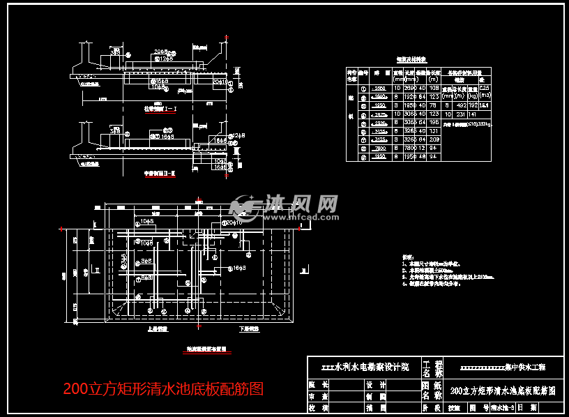 200立方矩形清水池底板配筋图