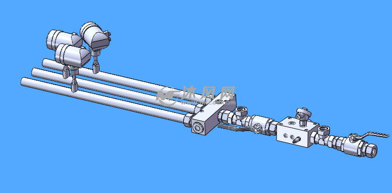 用在液压设备上,三维图设计有:管路,阀门,电子压力表,直通,分压器等零