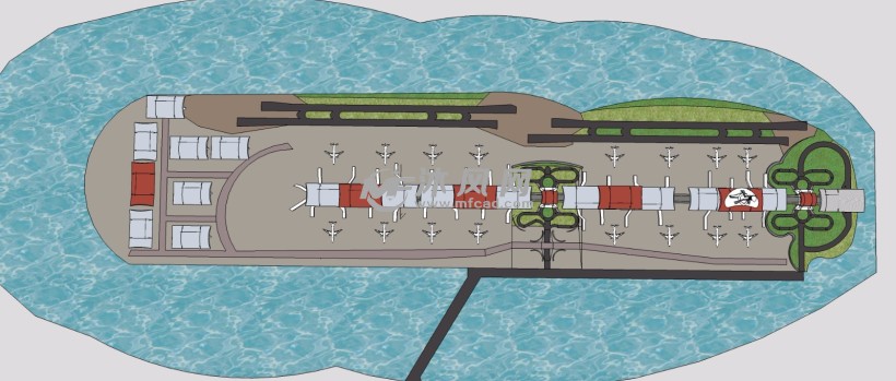 大型海岛飞机场航站楼俯视图