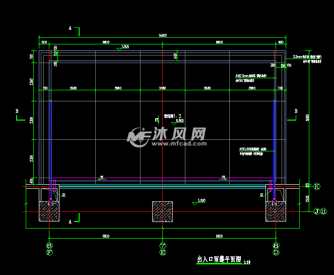 两翼自动旋转门及雨棚cad施工图节点图 - 详图,图库图纸 - 沐风网