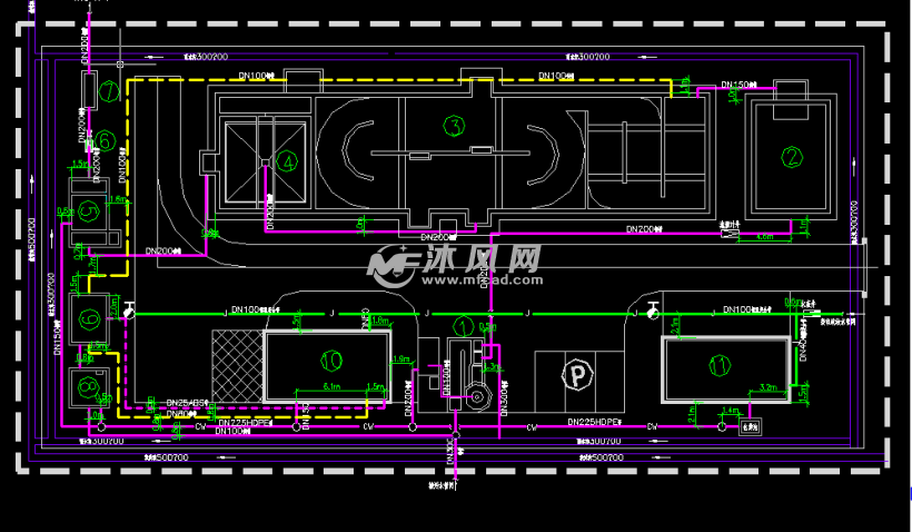 污水厂管线平面布置图