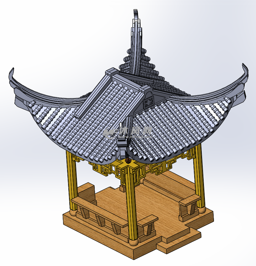 歇山式方亭sw模型 - 建筑模型图纸 - 沐风网