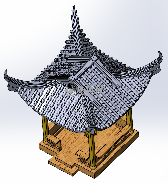 歇山式方亭sw模型 - 建筑模型图纸 - 沐风网