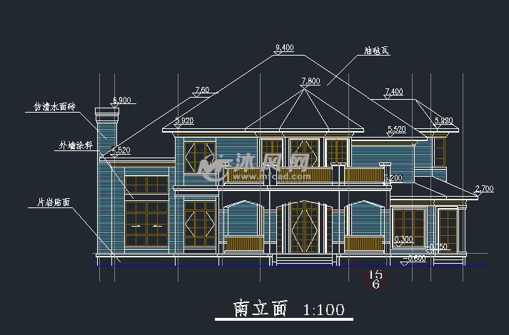 2层别墅平面图及立面图 - 建筑图纸 - 沐风网