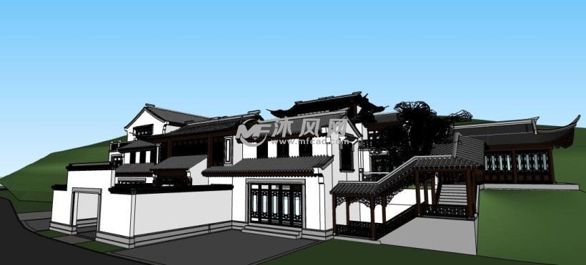 中式古典园林山庄建筑设计模型