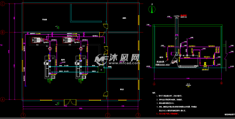 1mw燃气热水锅炉房 - 换热压力容器图纸 - 沐风网