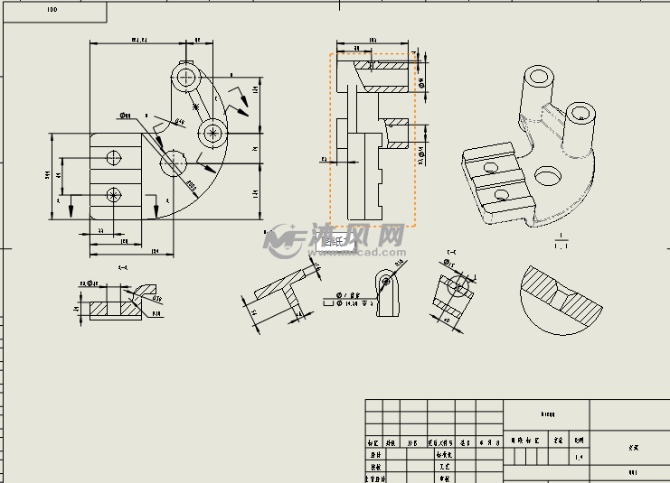 solidworks工程图投影,solidworks工程图图纸 solidworks支架零件工程图尺寸标注及其调整
