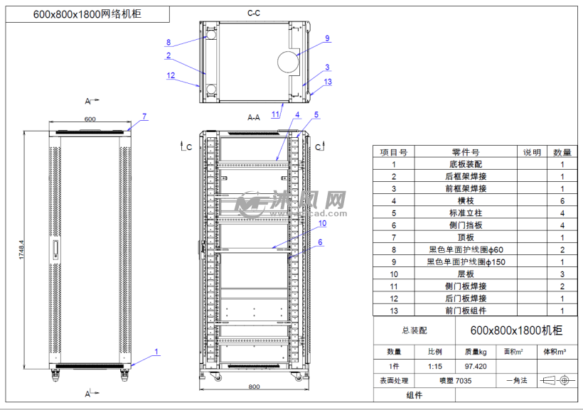 37u网络机柜 - 箱体类图纸 - 沐风网
