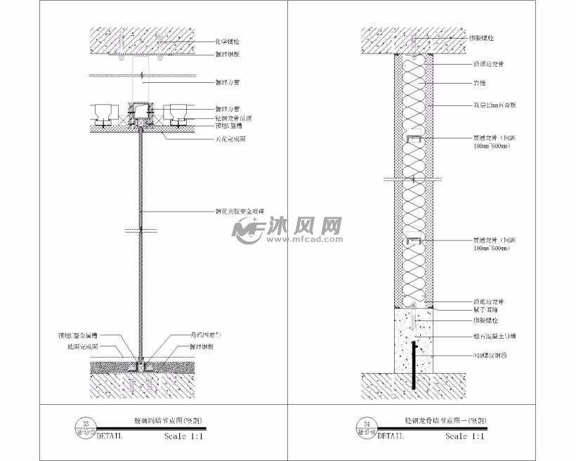 玻璃隔墙和轻钢龙骨隔墙节点