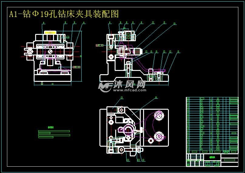 a1-钻Ф19孔钻床夹具装配图