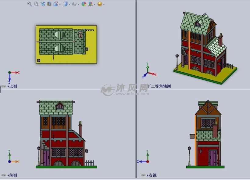 多层结构的别墅房屋设计模型三视图