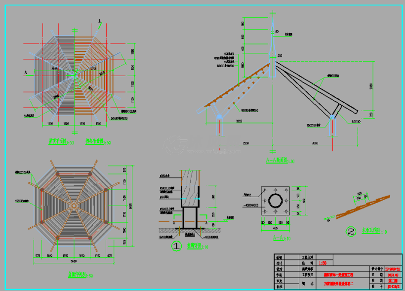 水上木结构八角亭和四角亭设计图纸