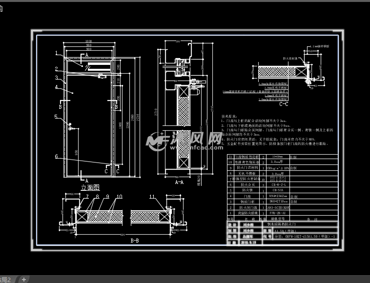某公司多种类型防火门设计施工a-a剖面图