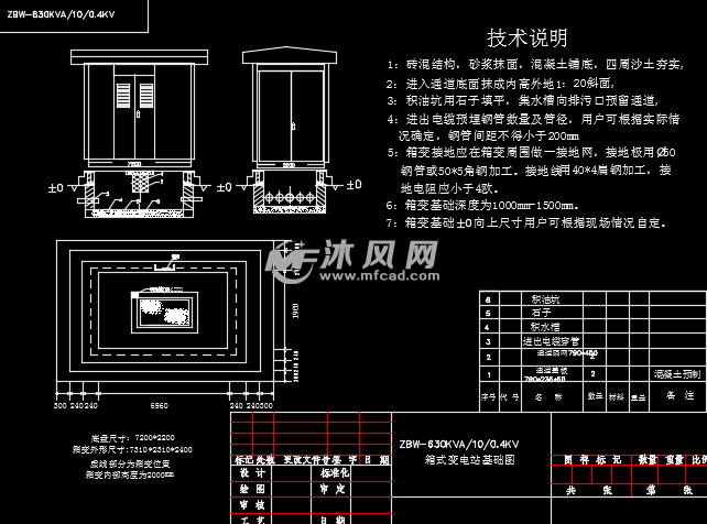 630kva箱变一次系统图及地基图 电气工程图纸 沐风网