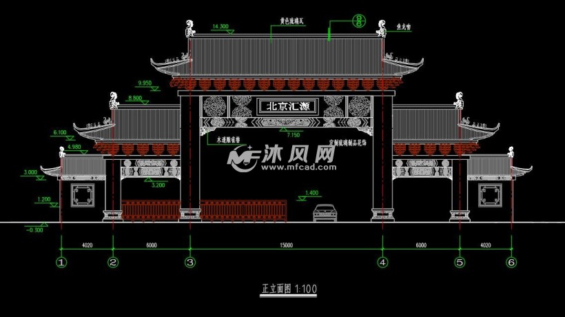 仿古中式大门cad施工图 - 景观及古建筑图纸 - 沐风网