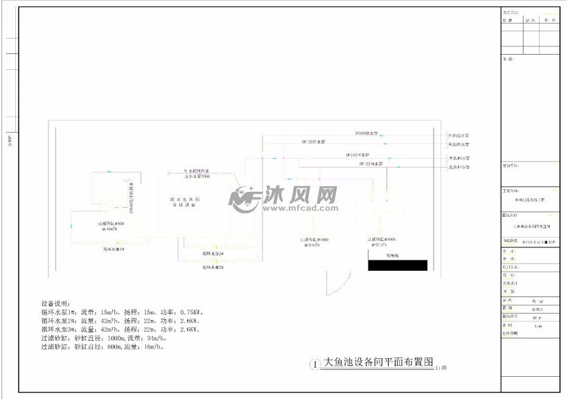 景区鱼池循环过滤系统大鱼池设备间平面布置图