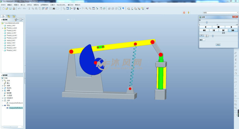 凸轮摆杆弹簧及滑块机构运动仿真