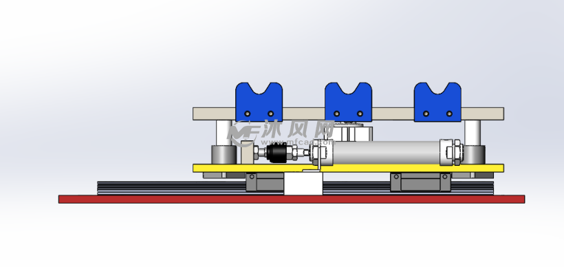 气缸顶升机构sw模型图 - 液压及气动元件图纸 - 沐风网