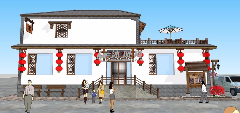 乡村新古典四合院农家乐饭店设计