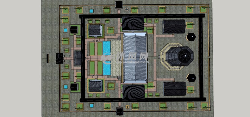 南禅寺庙宇宫殿古建筑景观设计俯视图