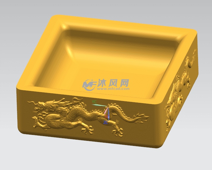 带龙型浮雕图案的方形烟灰缸3d图档 - 日常用品图纸