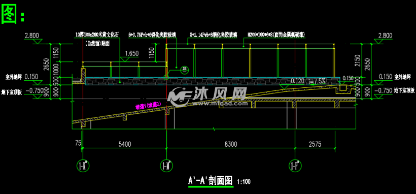 地下室坡道雨棚建筑详图