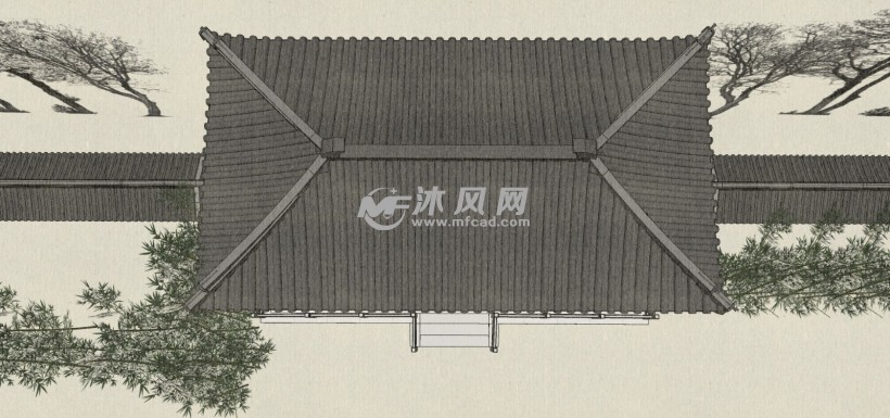 汉唐风格寺庙景区小山门古建筑大门入口俯视图