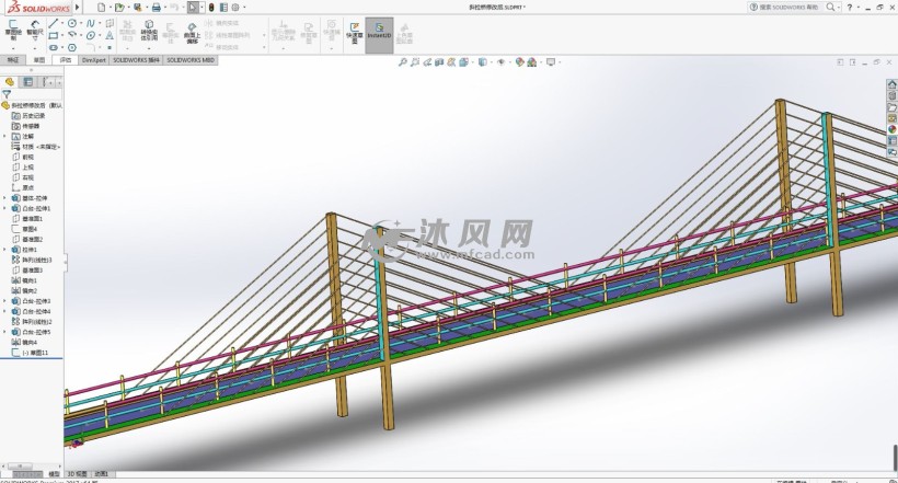 大型斜拉索桥 - 建筑模型图纸 - 沐风网