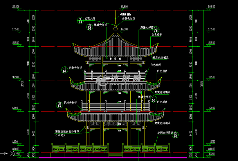 景区三层中式仿古阁楼建筑结构图纸