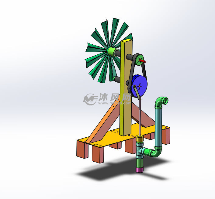 风车提水机构三维模型