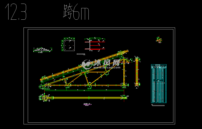 会所三角型钢屋架结构施工图