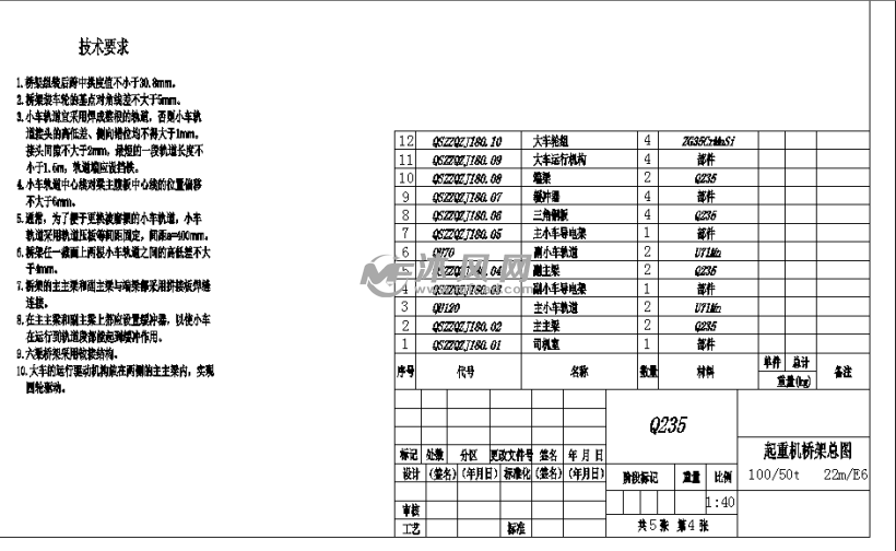 起重机桥架总图技术要求明细栏