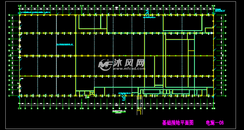 某占地23900平方二层轻钢厂房电气 基础接地平面图