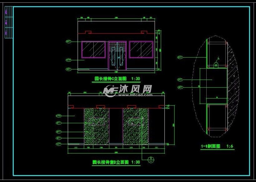 市级风格独特新颖的幼儿园室内施工图园长接待室d立面图