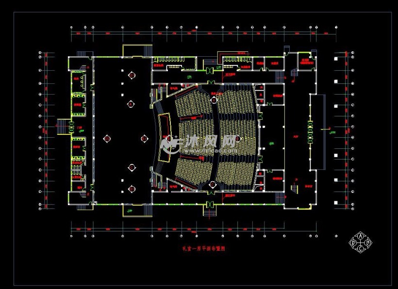 大学生礼堂室内装修设计施工图礼堂一层平面布置图