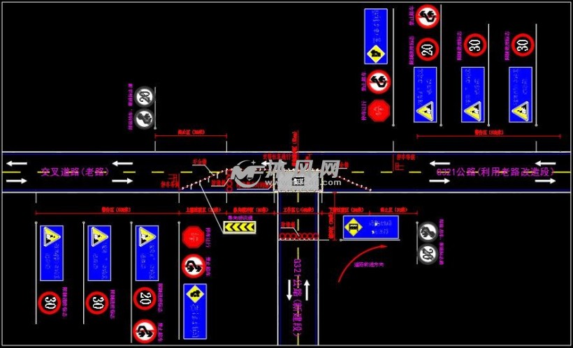 新建线路与三级公路t型,y型交叉交通导行平面布置图