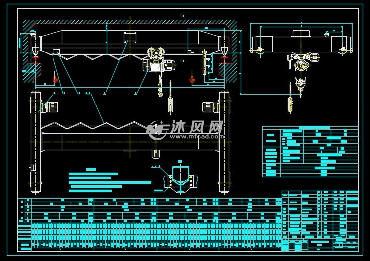 1~5tlda型电动单梁起重机总图预览剖面图固定架性能参数表尺寸选型表