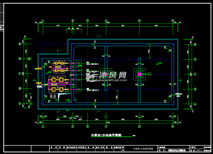 地下300立方消防水池建筑施工图水池底平面图