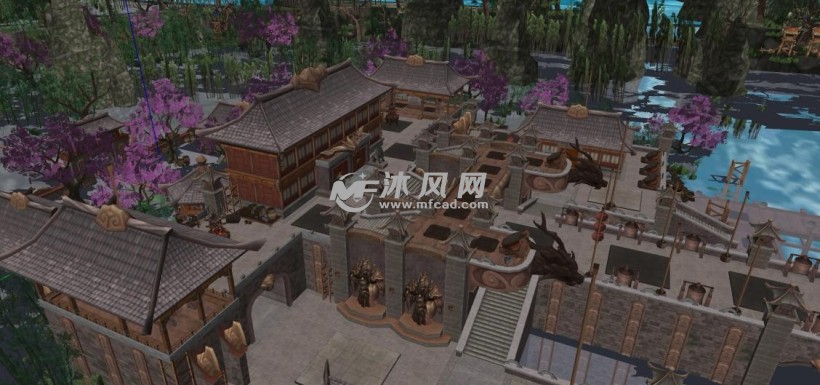 大型古风守城游戏精致场景设计模型