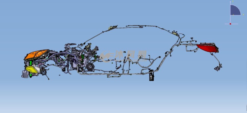 整车电子线束电器系统 汽车整车电器系统侧面结构图