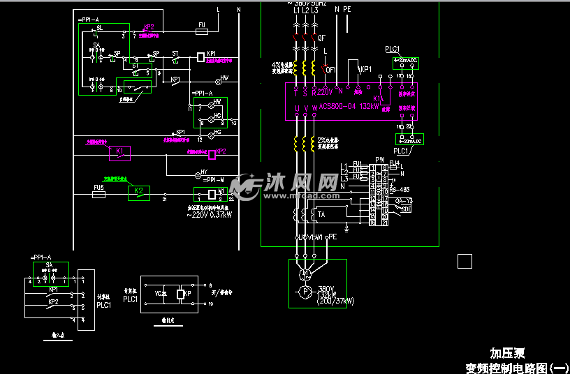 某大型供水加压站泵站交流配电设计图及plc变频器控制