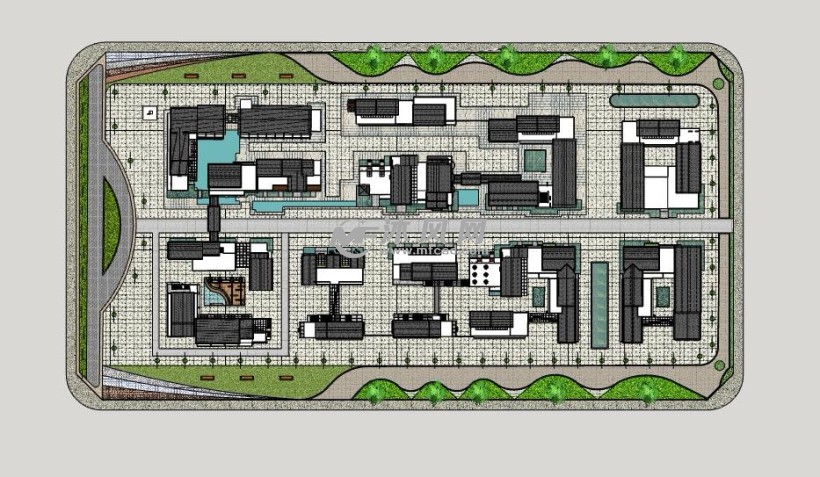 江南风格商业街区设计精致模型