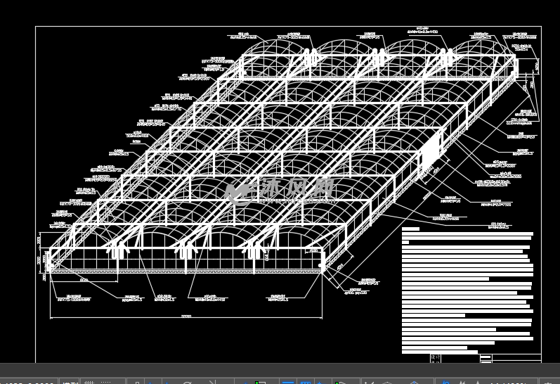 四跨温室建筑设计施工图及遮阳系统图