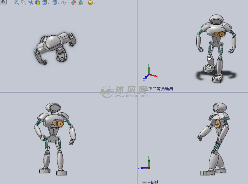 机械形式的机器人玩偶设计模型三视图