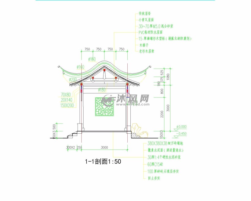 景墙月洞卷棚顶方亭